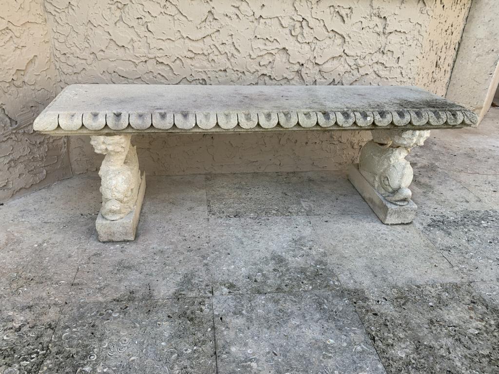 VINTAGE OUTDOOR KOI CARP STONE GARDEN BENCH 56" (1 of 4)