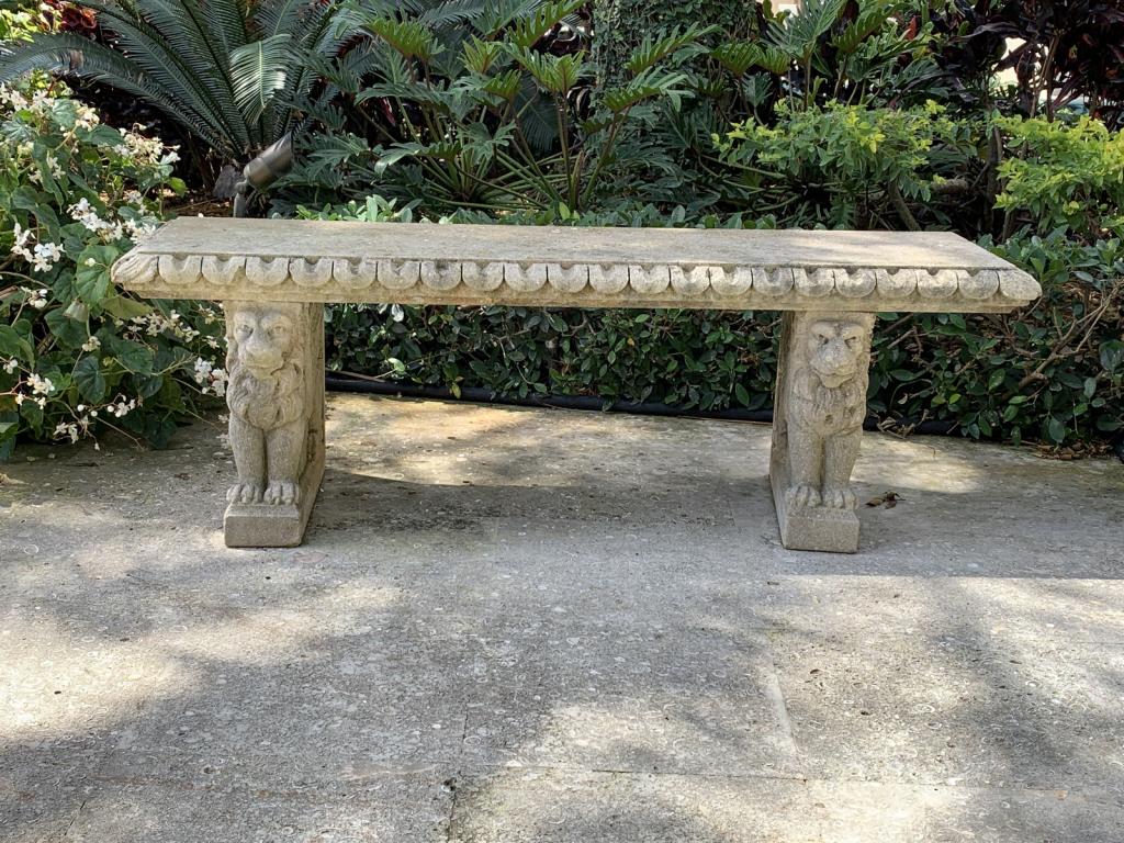 FRENCH NEOCLASSICAL CAST STONE GARDEN BENCH 56" (1 of 5)