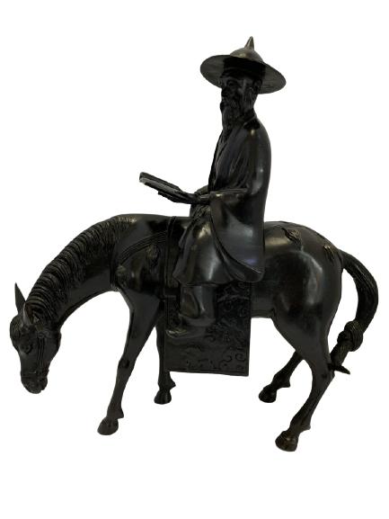 VTG ASIAN CAST IRON HORSE AND RIDER STATUE 17" (1 of 11)
