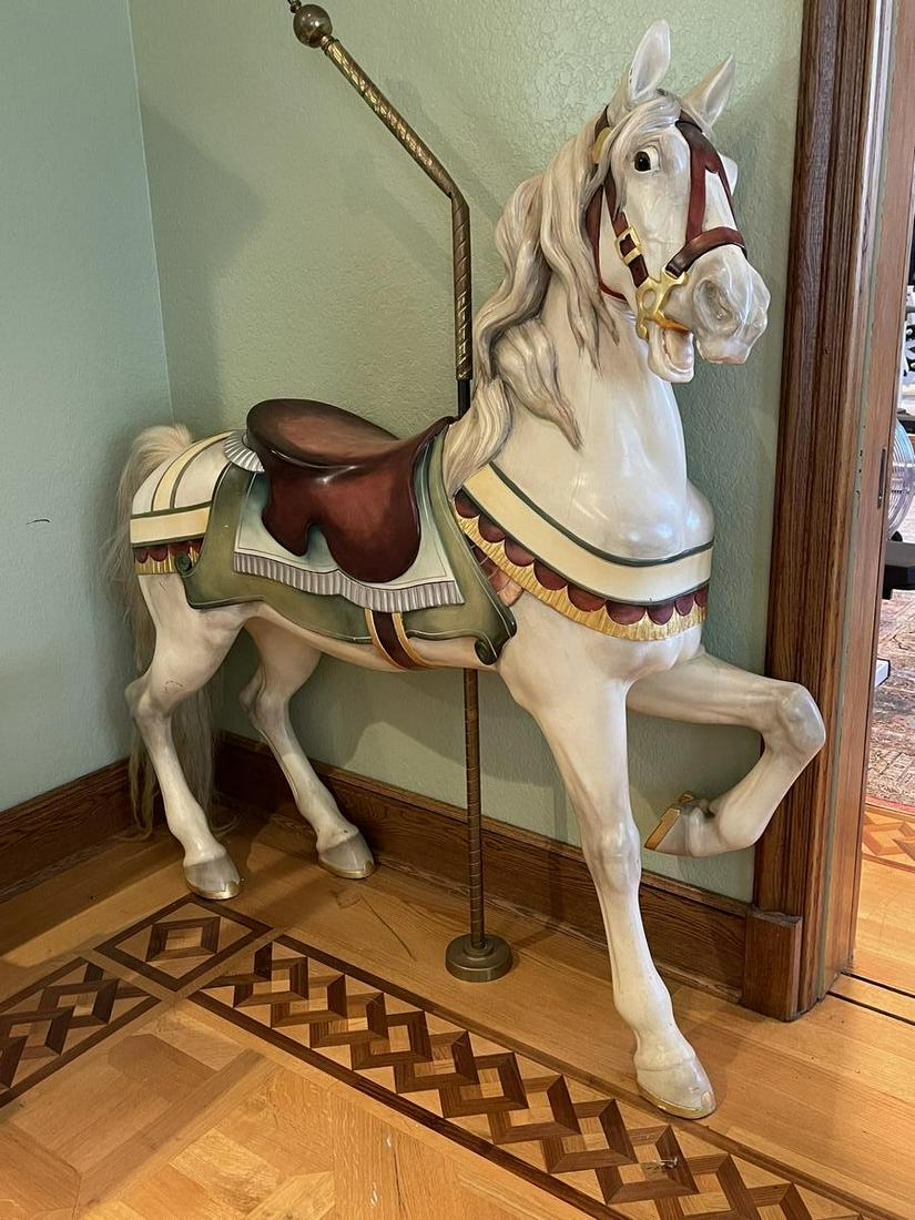 ANTIQUE  CAROSEL WOOD HORSE- REAL PONY HAIR 65"H (1 of 3)