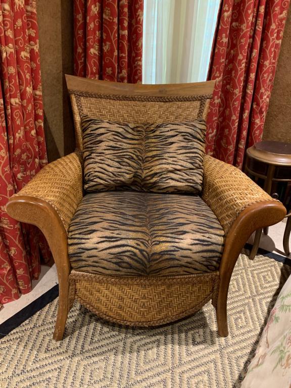 VTG ALEXVALE WOOD CANE ARM CHAIR W ANIMAL PRINT (1 of 8)