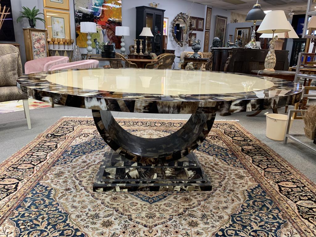 MODERN JIMECO GOATSKIN & HORN DINING TABLE 60" (1 of 8)