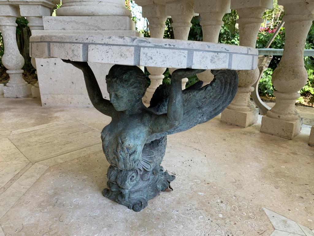 VINTAGE BRONZE TABLE BASE W MOSAIC TILE TOP 21.5" (1 of 3)