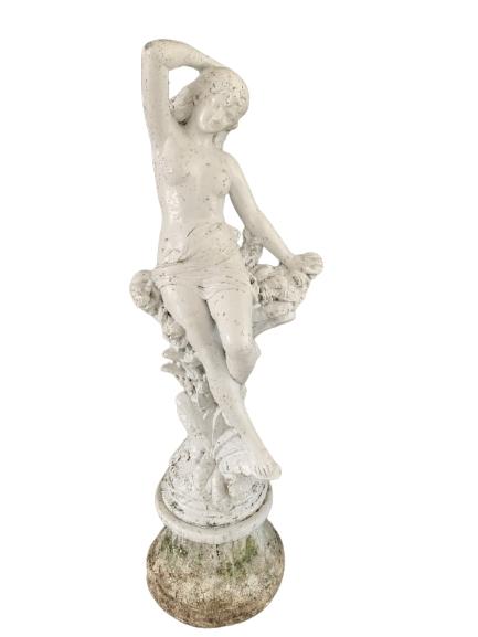 FRENCH NOUVEAU STYLE GARDEN SCULPTURE 56": FRENCH NOUVEAU STYLE GARDEN SCULPTURE | OUTDOOR LIVING TREND HOME AND GARDEN DECOR DECORATIVE FOUNTAIN STYLE DECOR -56" X 16" DIAMETER BASE APPROX -CONDITION CONSISTENT WITH PROLONGED OUTSIDE USE -DP3