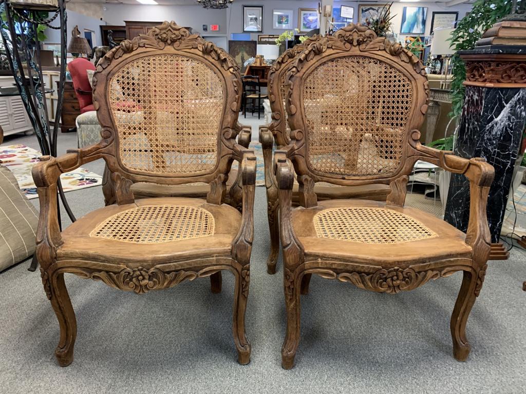 4 PROVINCIAL FRENCH CARVED WOOD CANE BACK CHAIRS (1 of 9)