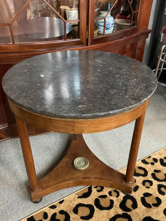 VTG FRENCH ART DECO STYLE ROUND GRANITE TOP TABLE (1 of 9)