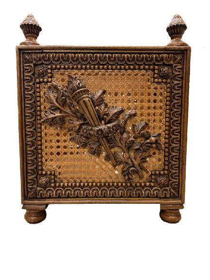 TUSCAN STYLE CARVED WOOD & CANE STORAGE BOX 15" (1 of 9)
