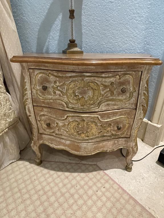 FRENCH ANTIQUE STYLE 2 DRAWER NIGHT CHEST: FRENCH ANTIQUE STYLE 2 DRAWER NIGHT CHEST -33"L X 18"D X 26"H * PREVIEW for serious pre-qualified buyers Saturday April 10th 12-4 by appointment ONLY. Appointments must be made at least 24 hours in ad