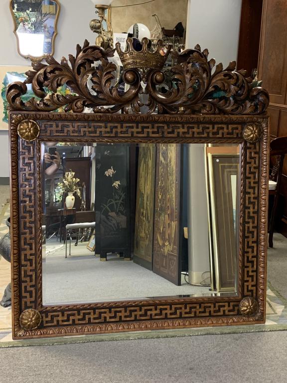 LARGE WOOD ORNATE CARVED CORONET MIRROR 56" (1 of 5)
