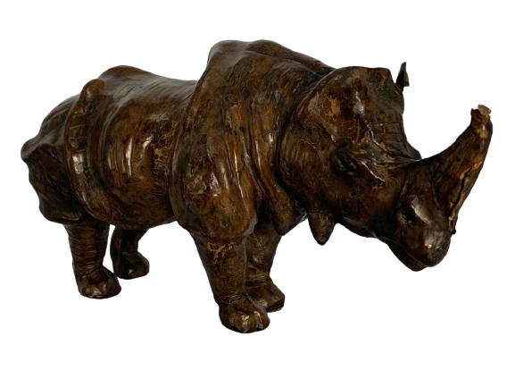 VTG LEATHER WRAPPED RHINOCEROS SCULPTURE 15" (1 of 4)