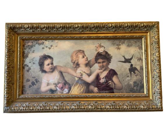VINTAGE VICTORIAN CHILDREN AND ROSES GICLEE 31.5" (1 of 5)