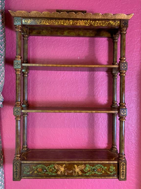 VTG ASIAN PAGODA GOLD GILT BURLWOOD STYLE SHELF (1 of 8)