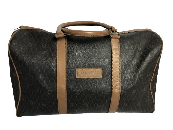 DIOR VINTAGE BOSTON TRAVEL BAG BLACK/BROWN CANVAS (1 of 4)
