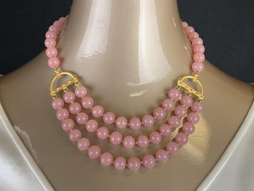 LAGERFELD / TIZIANI PINK JADE STYLE NECKLACE 17" (1 of 8)