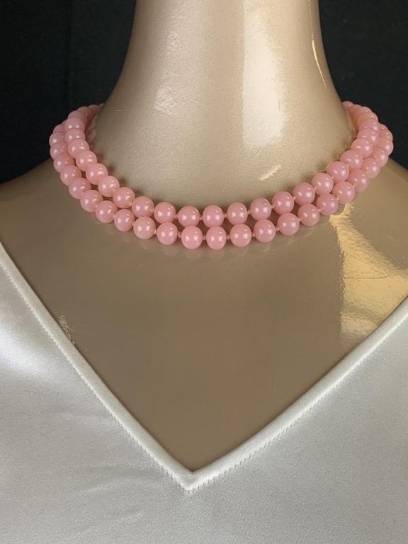 LAGERFELD / TIZIANI PINK JADE STYLE NECKLACE 18" (1 of 11)