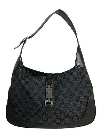 GUCCI BLACK CANVAS JACKIE O HOBO SHOULDER BAG (1 of 5)