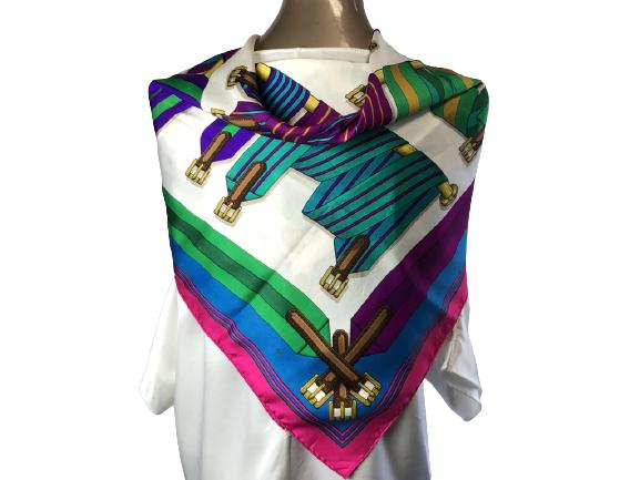 HERMES PINK & GREEN SILK SCARF (1 of 6)