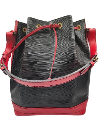 LOUIS VUITTON BLACK/RED EPI NOE SHOULDER BAG: Shoulder BagLouis Vuitton Epi Noe-Black/Red Epi Calfskin Leather-Bicolor Black Stitching-Golden Brass Hardware-27cm x 34cm x 16cm-AAP8985