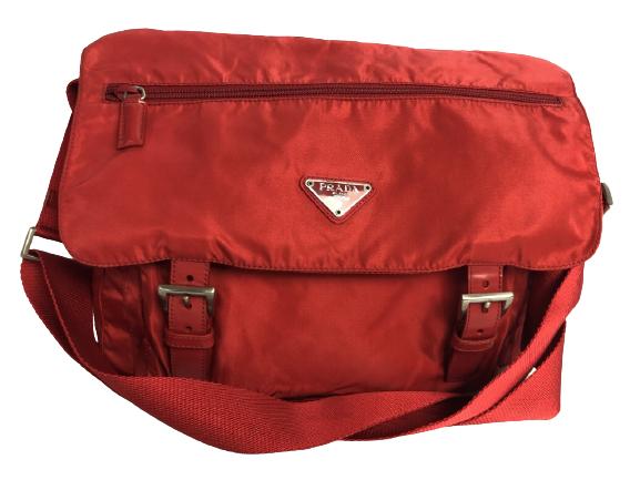 PRADA RED NYLON MESSENGER BAG (1 of 3)
