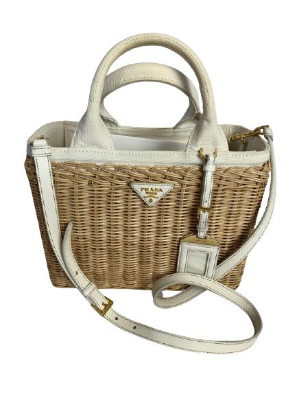 PRADA WHITE/BEIGE WICKER BASKET TOTEBAG (1 of 4)