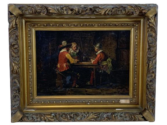 GIORGIO BALDERO CAVALIER CARD GAME PAINTING 18" (1 of 5)