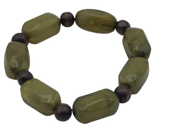 VINTAGE OLIVE GREEN BEADED STRETCHY BRACELET 3" (1 of 3)