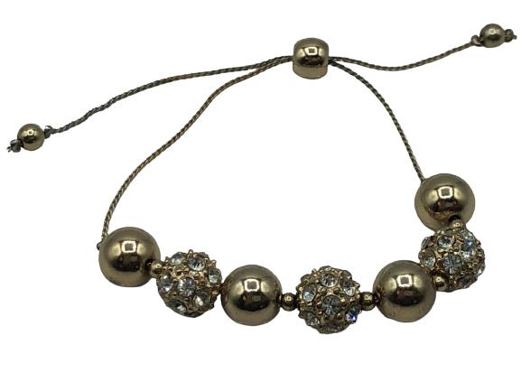 VTG GOLD & CLEAR STONE BEADED DRAWSTRING BRACELET (1 of 4)