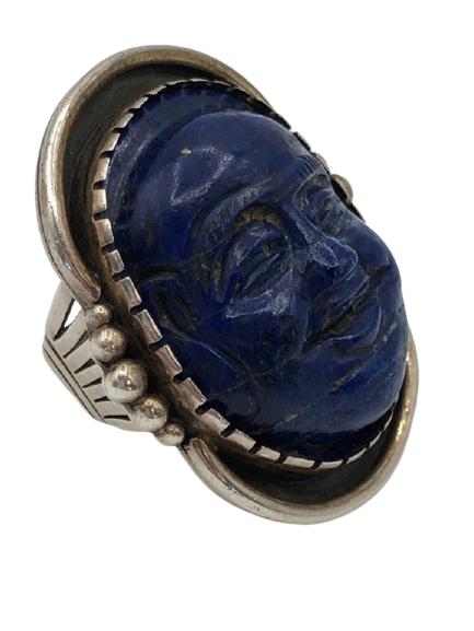 VTG STERLING SILVER RING W/BLUE FACE SIZE 10.5 (1 of 4)