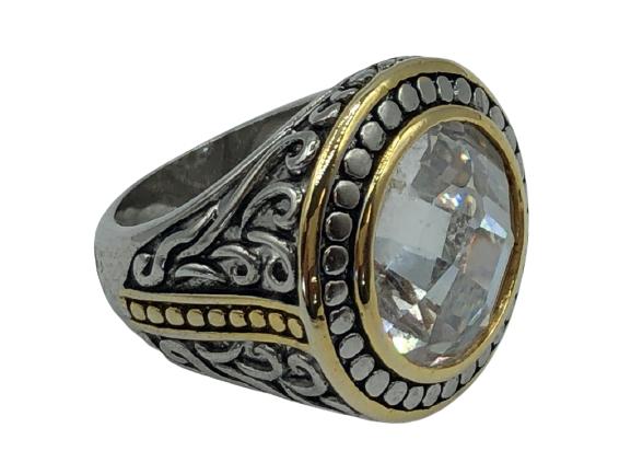 VINTAGE MIXED METAL & STONE CHUNKY RING SIZE 8 (1 of 3)