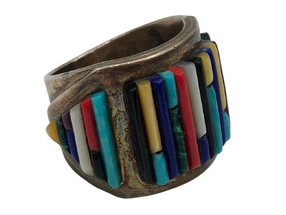 VINTAGE JM STERLING & COLORED STONE RING SIZE 8 (1 of 4)