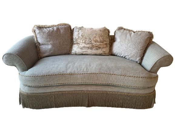 TAYLOR KING BLUE CURVED LOVESEAT SOFA (1 of 4)