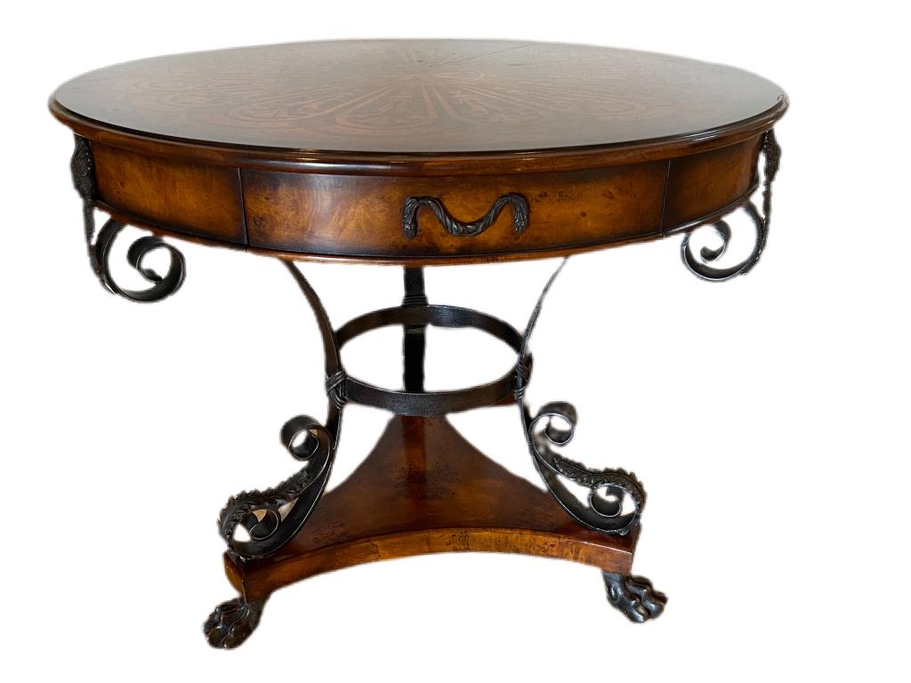 VTG LOUIS XVI INLAID WOOD DRUM TABLE 31" (1 of 4)