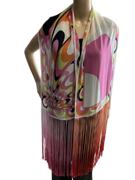 VINTAGE EMILIO PUCCI SILK SCARF WITH OMBRE FRINGE" (1 of 3)