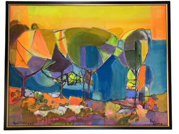 LARGE FRAMISSIA MEDITERRANE ABSTRACT PAINTING 37" (1 of 5)