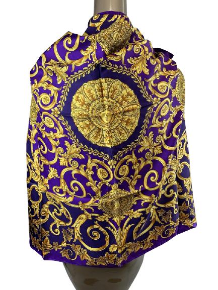 VERSACE GOLD & PURPLE MEDUSA SILK SCARF 34" (1 of 3)