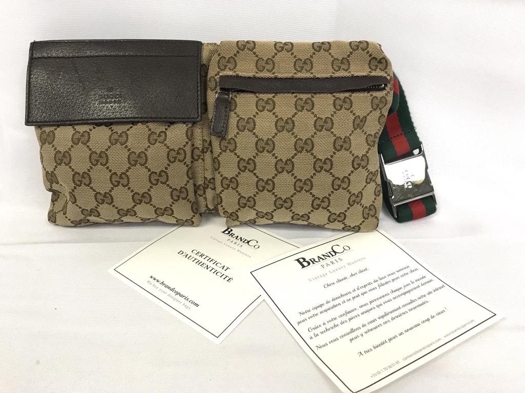 GUCCI BEIGE & BROWN MONOGRAM CANVAS WAIST POUCH (1 of 6)