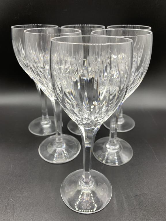 6 VTG STUART CRYSTAL MONACO WINE GLASSES STEMWARE: 6 VTG STUART CRYSTAL MONACO SHERRY WINE GLASSES STEMWARE | COLLECTIBLE CRYSTAL ART GLASS BARWARE LUXURY HOME ACCESSORIES GLASSES GOBLETS WINE COCKTAILS HOME BAR 1 OF 2-7.75" X 3.76" APPROX-VERY GOOD C