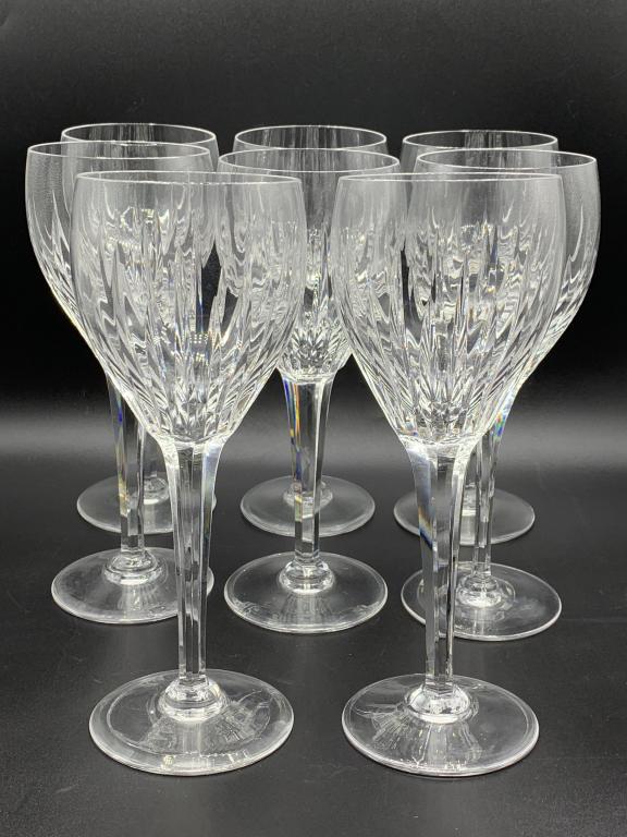 8 VTG STUART CRYSTAL MONACO WINE GLASSES STEMWARE: 8 VTG STUART CRYSTAL MONACO WINE GLASSES STEMWARE | COLLECTIBLE CRYSTAL ART GLASS BARWARE LUXURY HOME ACCESSORIES GLASSES GOBLETS WINE COCKTAILS HOME BAR 2 OF 2-8.5" X 3.5" APPROX-VERY GOOD CONDITION 