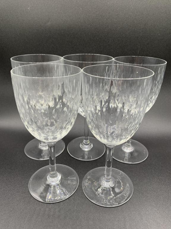 5 VTG BACCARAT ARMAGNAC WINE STEMWARE GLASSES 7": 5 VTG BACCARAT ARMAGNAC CRYSTAL GLASS WINE STEMWARE GLASSES | RED WINE COCKTAILS DRINKING GLASSES COLLECTIBLE BARWARE HOME BAR DECOR 1 OF 2 -7" X 3" APPROX-NOT MARKED-VERY GOOD CONDITION, NO CHIPS OR 