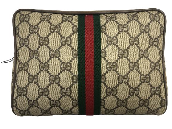 GUCCI BEIGE/BROWN WEB TOILETRY POUCH (1 of 5)