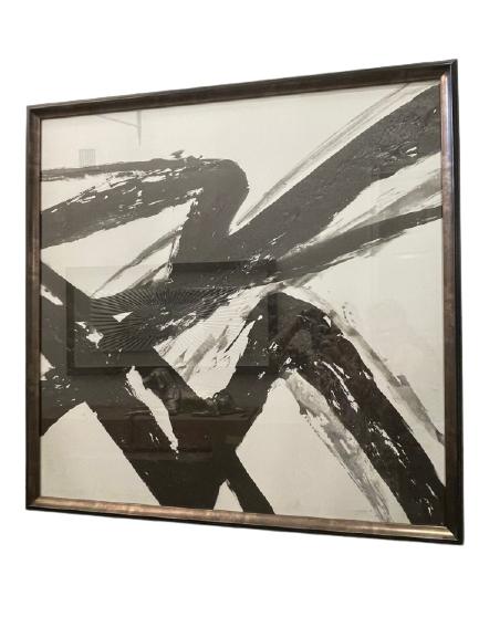 MODERN CONTEMPO BLACK AND WHITE ABSTRACT ON CANVAS: MODERN CONTEMPO BLACK AND WHITE ABSTRACT ON CANVAS -37 1/2 X 37 1/2 SL ***Must be picked up off site at the home. Lighting will be removed from walls and ceilings. 48 hour CONFIRMED appointment needed