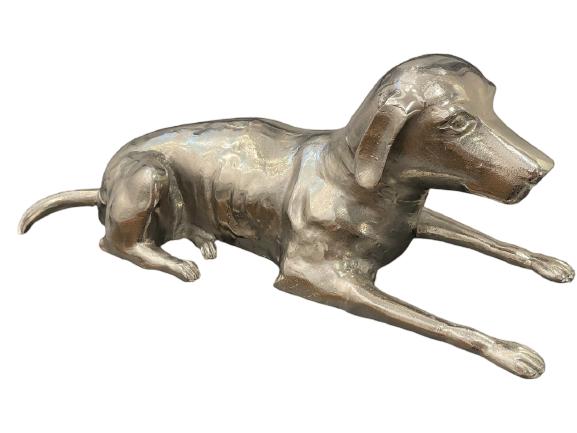 MID MOD STYLE SILVER METAL DOG: MID MOD STYLE SILVER METAL DOG -31.5 X 11.5 SL ***Must be picked up off site at the home. Lighting will be removed from walls and ceilings. 48 hour CONFIRMED appointment needed for pick up. -Pick up d