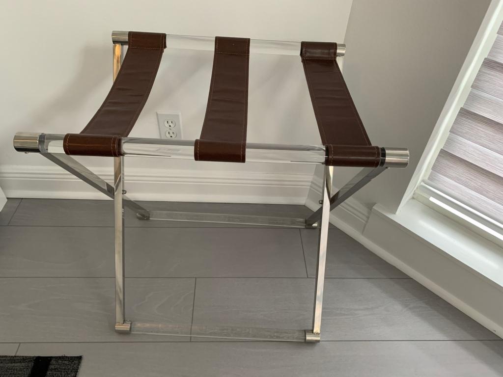 TAHARI LUCITE AND LEATHER LUGGAGE STAND (1 of 2)