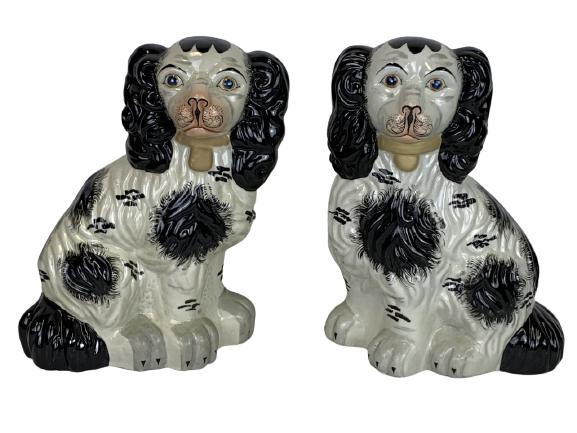 PAIR OF CERAMIC STAFFORDSHIRE STYLE DOG STATUES (1 of 6)