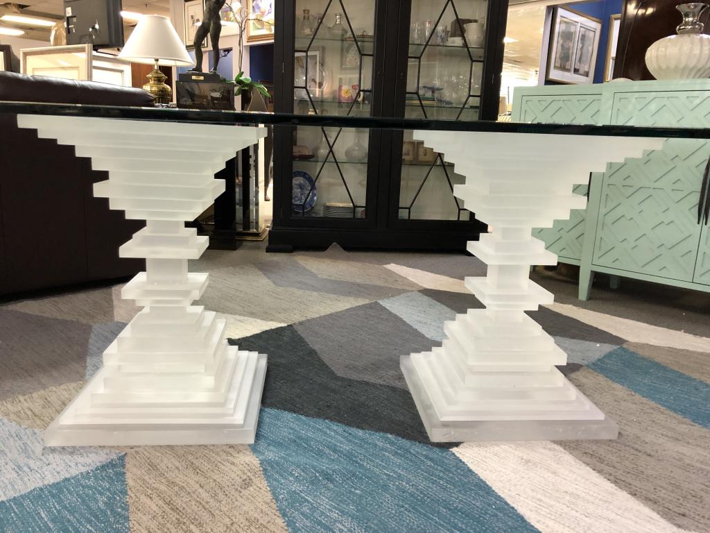 MID MOD STACKED FROSTED LUCITE DINING TABLE 72" (1 of 11)