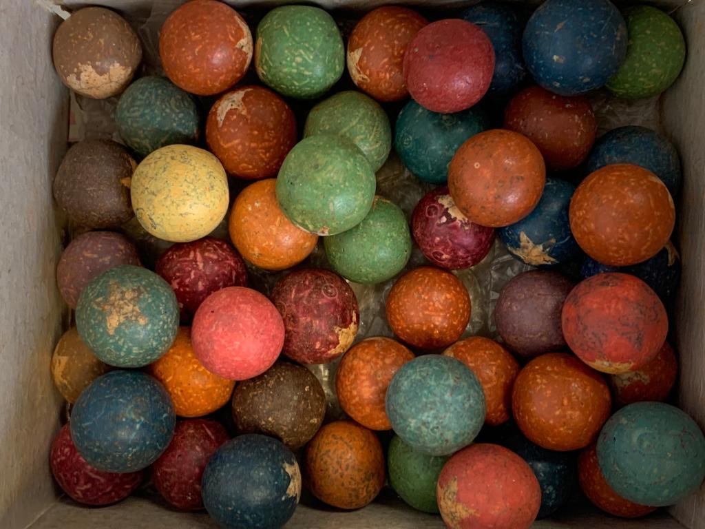 50 PRE 1937 HAND PAINTED CERAMIC FACTORY MARBLES (1 of 1)
