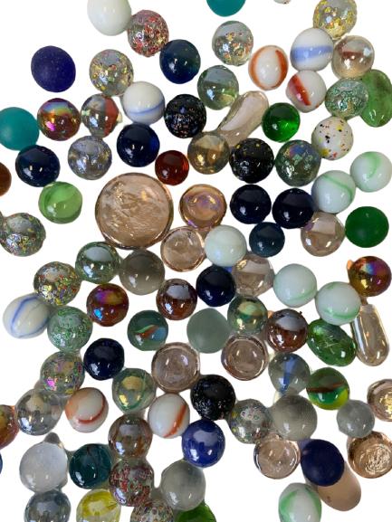 ASSORTED ANTIQUE GLASS MARBLES IN BALL MASON JAR (1 of 2)