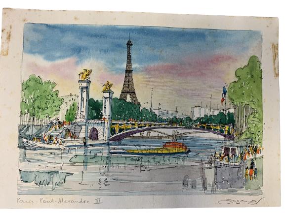 ORIGINAL WATERCOLOR PARIS STREET SCENE ON PAPER (1 of 5)