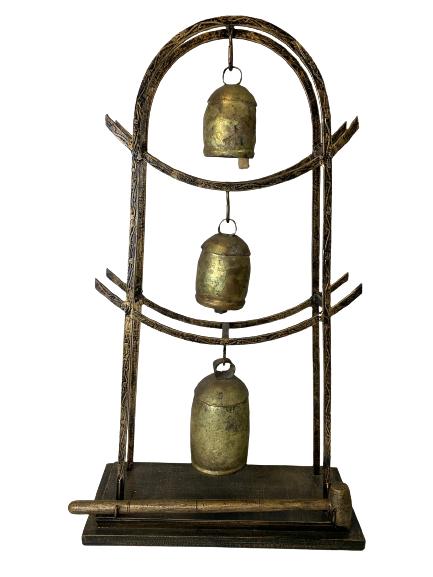 ANTIQUE STYLE 3 TIER CEREMONIAL BELL ON STAND (1 of 4)
