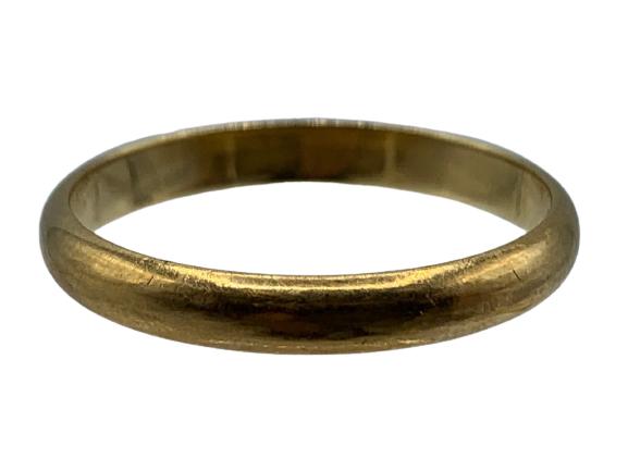 18K GOLD WEDDING RING BAND C. 1928 / 3.7 G: VINTAGE 18K GOLD WEDDING RING BAND JEWELRY C. 1928-MONOGRAMMED INSIDE- SIZE 11- 3.7 GRAMS-CONDITION CONSISTENT WITH AGE AND USE-DP51421